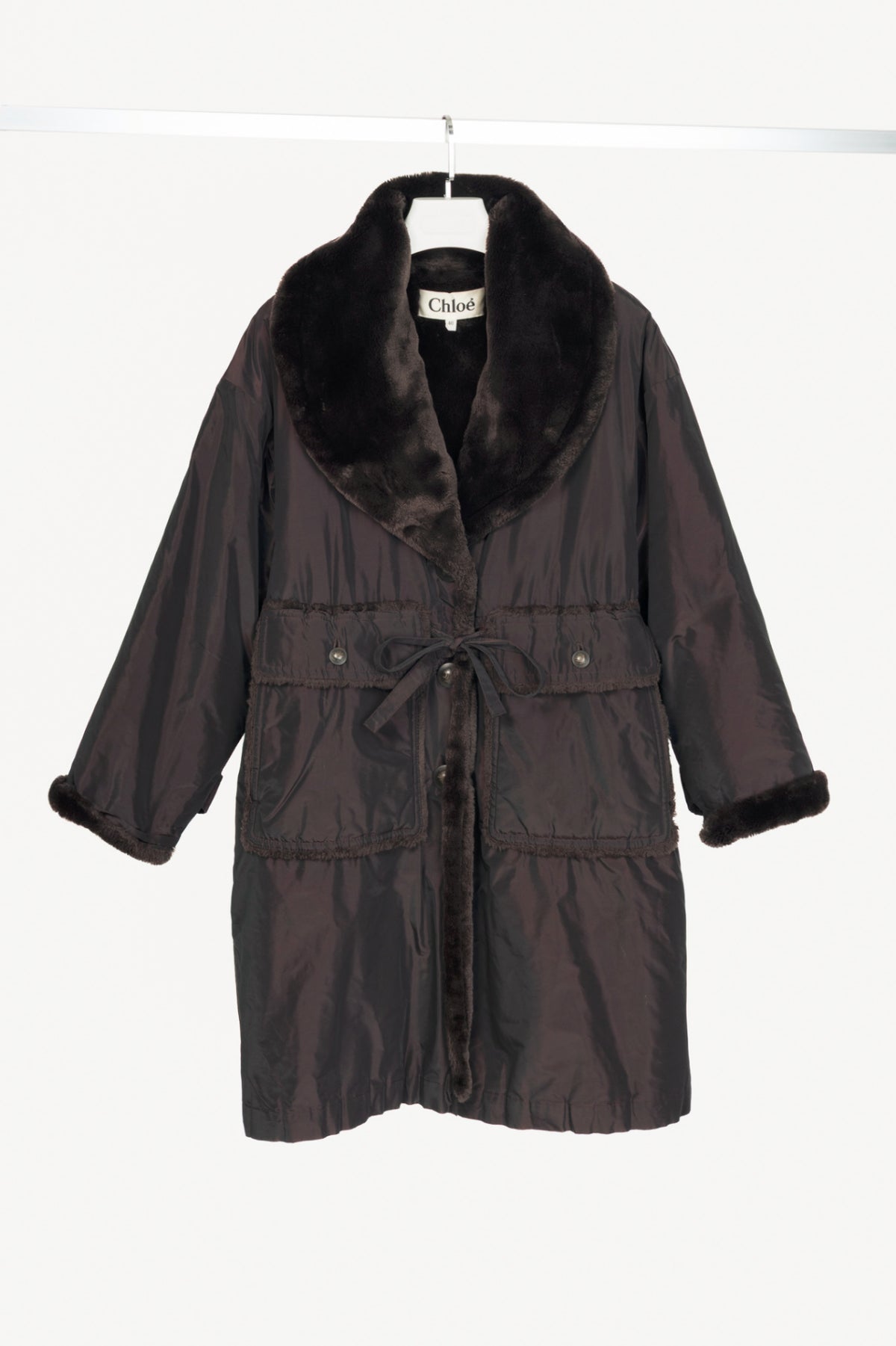 Chloe Brown Taffeta Faux-Shearling Coat