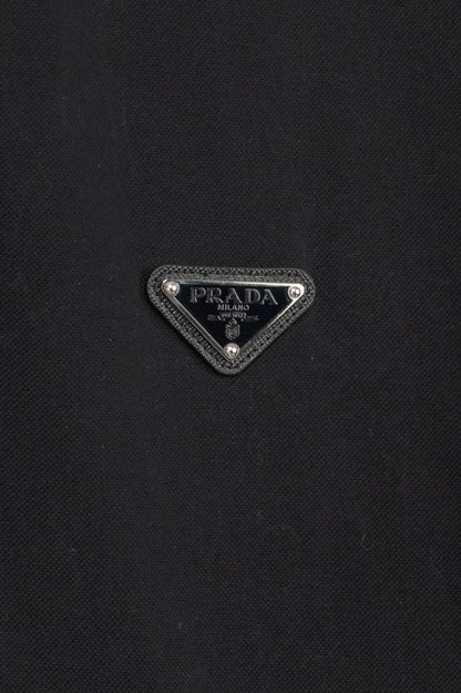 Prada Black Piqué & Re-Nylon Long-Sleeved Polo Shirt