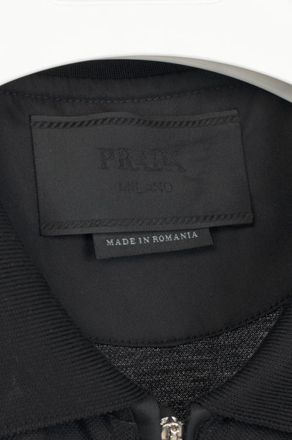 Prada Black Piqué & Re-Nylon Long-Sleeved Polo Shirt