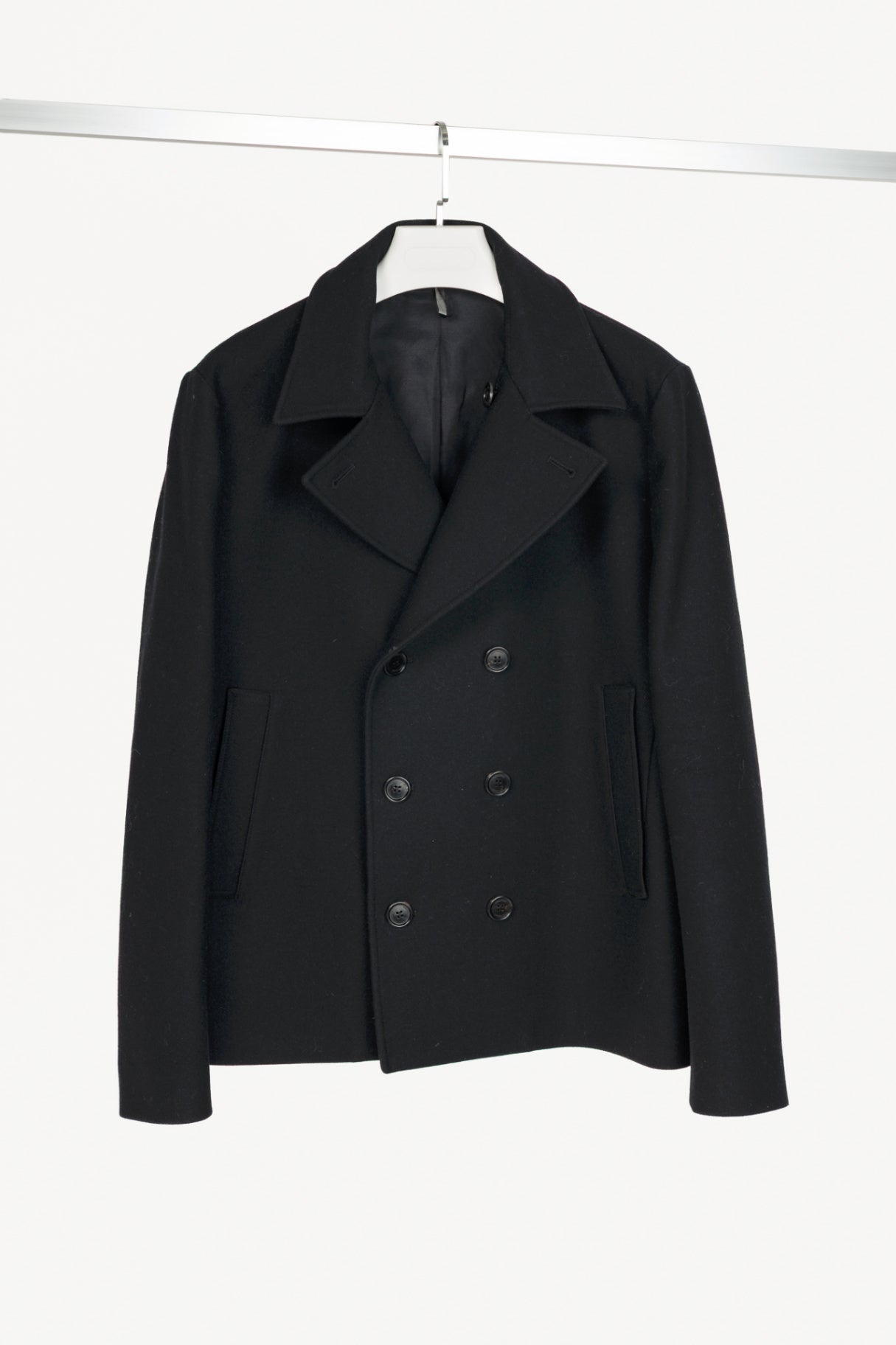 Dior Black Wool-Blend Short Double-Breasted Peacoat