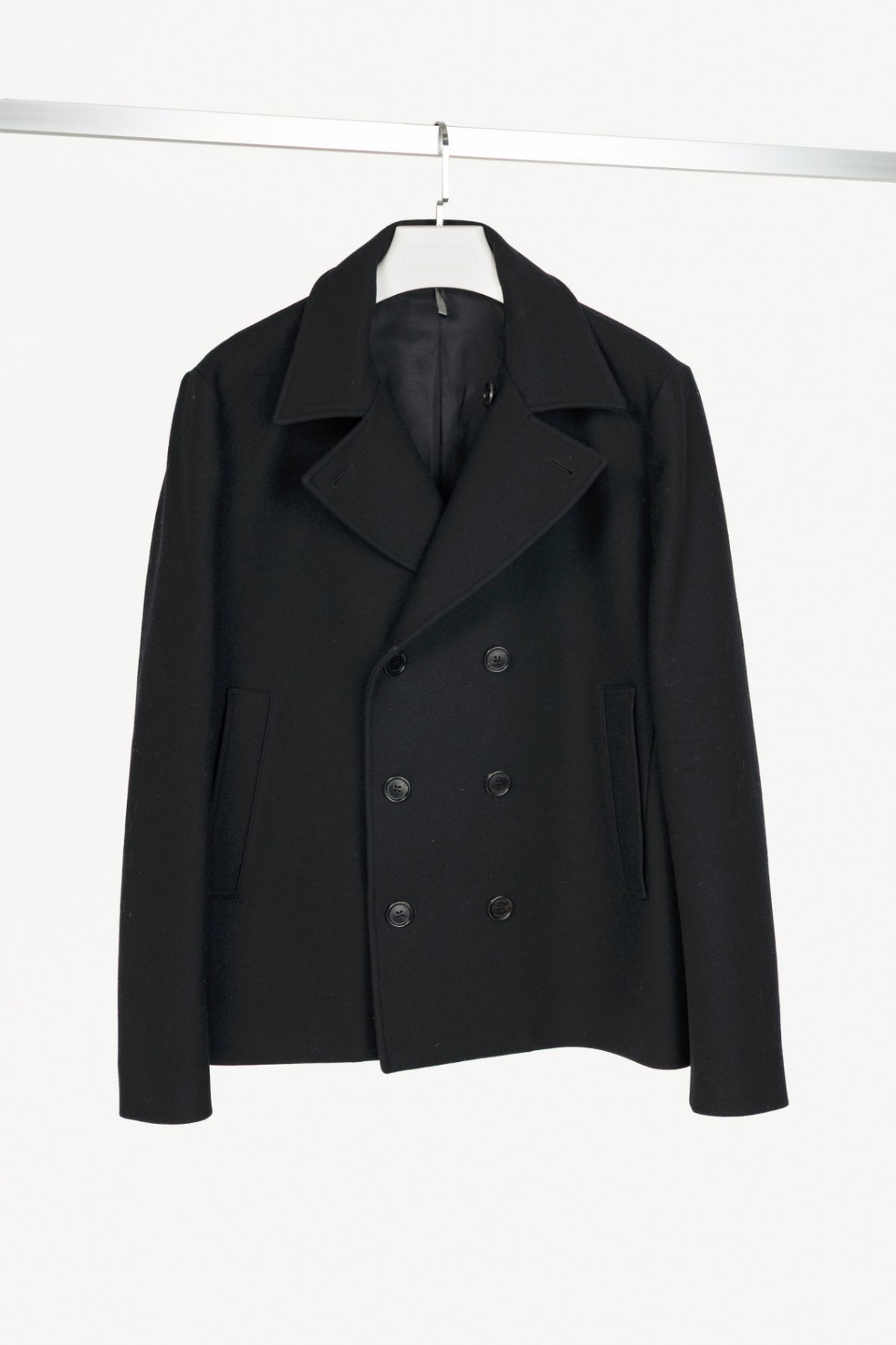 Dior Black Wool-Blend Short Double-Breasted Peacoat