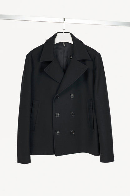 Dior Black Wool-Blend Short Double-Breasted Peacoat