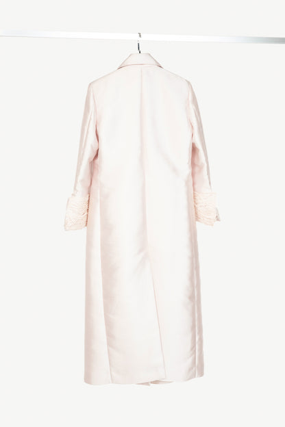 MARMAR HALIM Pink Silk Duchess Satin Applique-Cuff Open-Front Coat