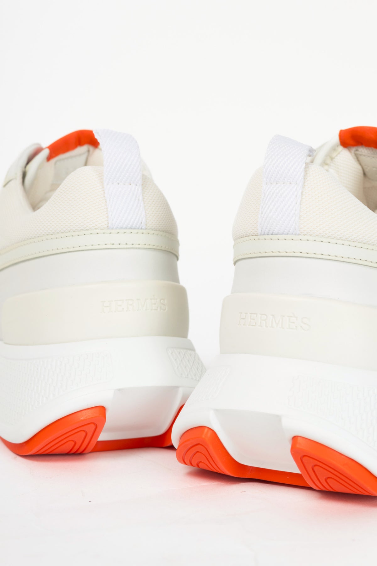 Hermes Giga Blanc Mesh Pique & Calfskin Lace-Up Sneakers