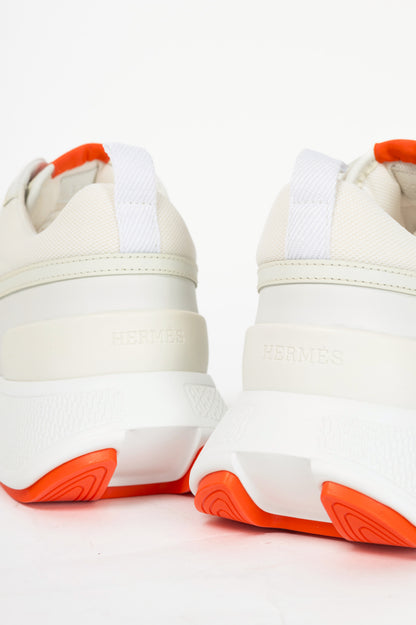 Hermes Giga Blanc Mesh Pique & Calfskin Lace-Up Sneakers