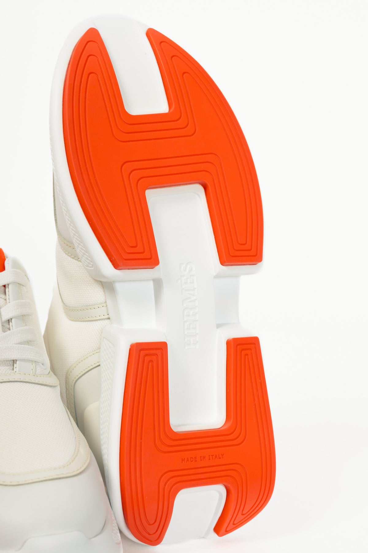 Hermes Giga Blanc Mesh Pique & Calfskin Lace-Up Sneakers
