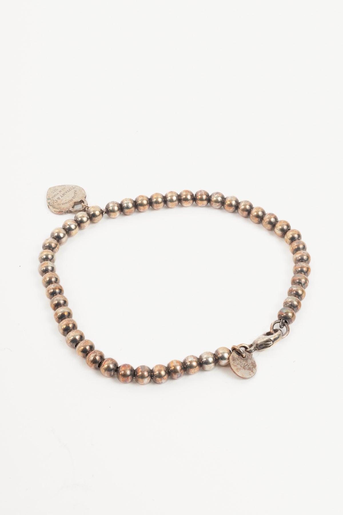 Tiffany & Co. Return to Tiffany Sterling Silver Beige-Heart Tag Beaded Bracelet