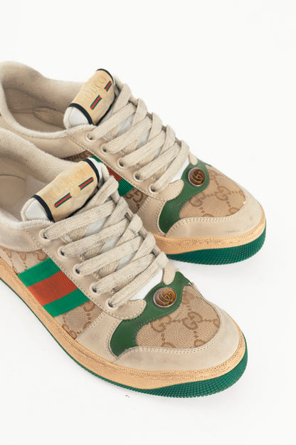 Gucci Screener "Distressed Green Orange" GG-Canvas Web Sneakers