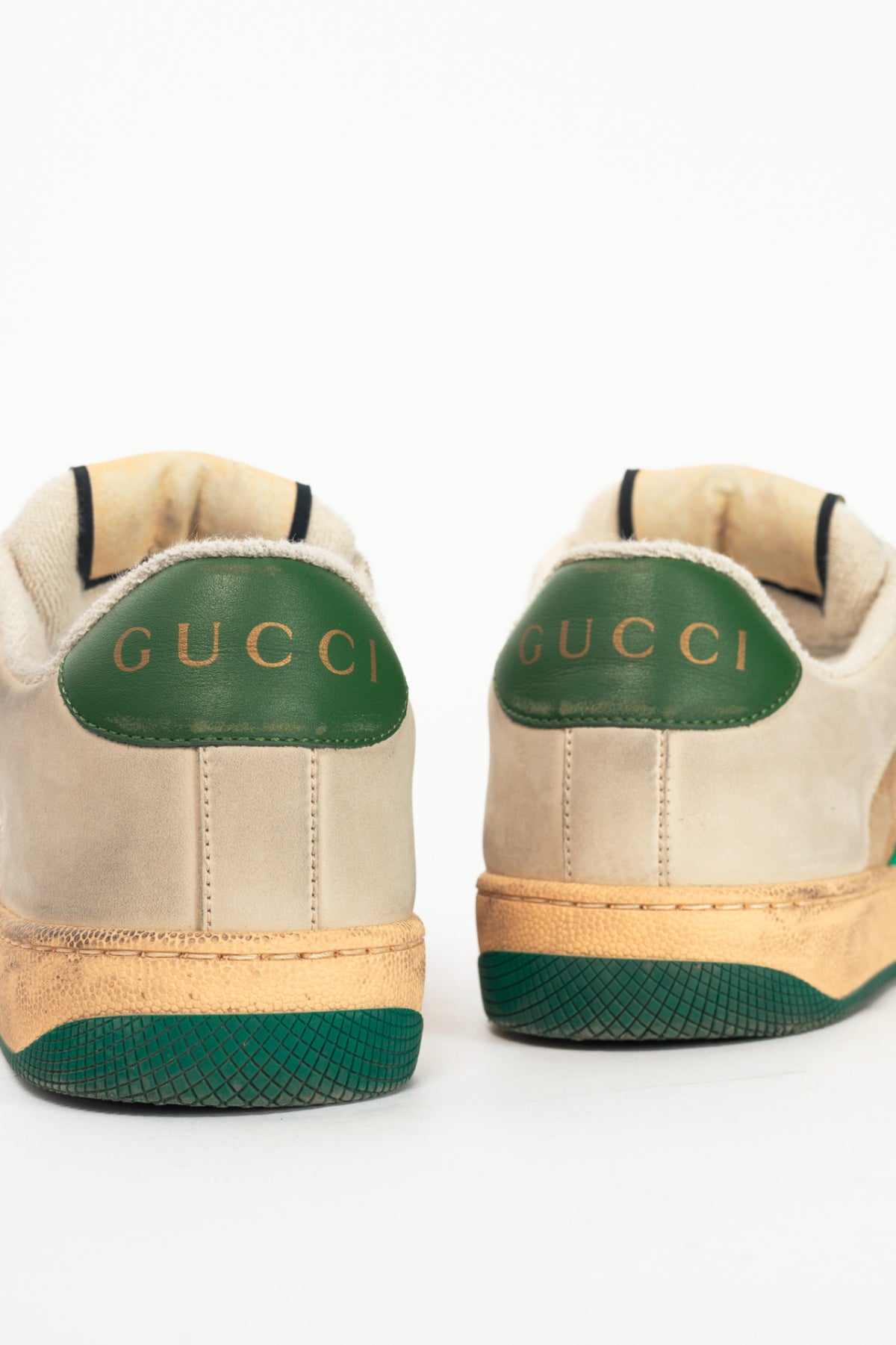 Gucci Screener "Distressed Green Orange" GG-Canvas Web Sneakers