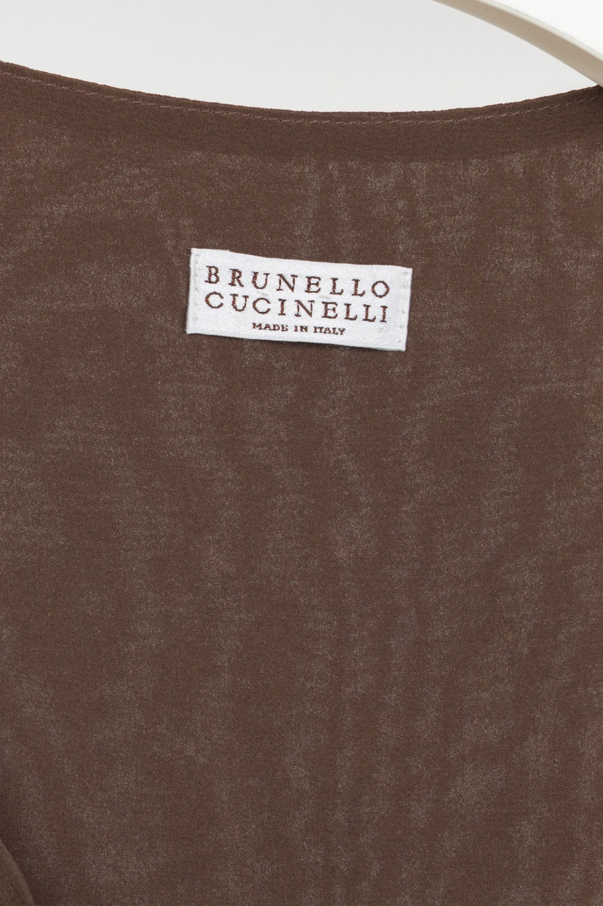 Brunello Cucinelli Brown Silk Crepe Horn-Ring Mini Dress
