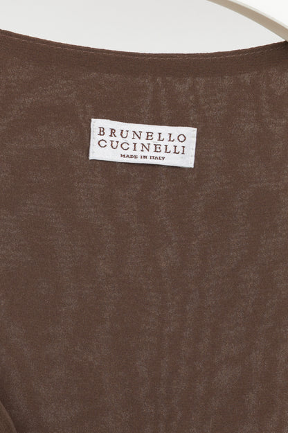 Brunello Cucinelli Brown Silk Crepe Horn-Ring Mini Dress