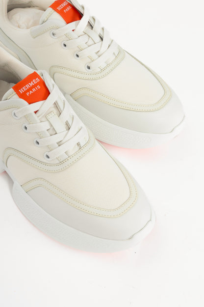Hermes Giga Blanc Mesh Pique & Calfskin Lace-Up Sneakers