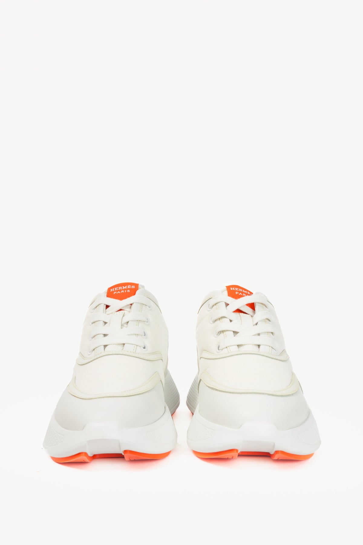 Hermes Giga Blanc Mesh Pique & Calfskin Lace-Up Sneakers