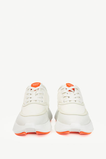 Hermes Giga Blanc Mesh Pique & Calfskin Lace-Up Sneakers