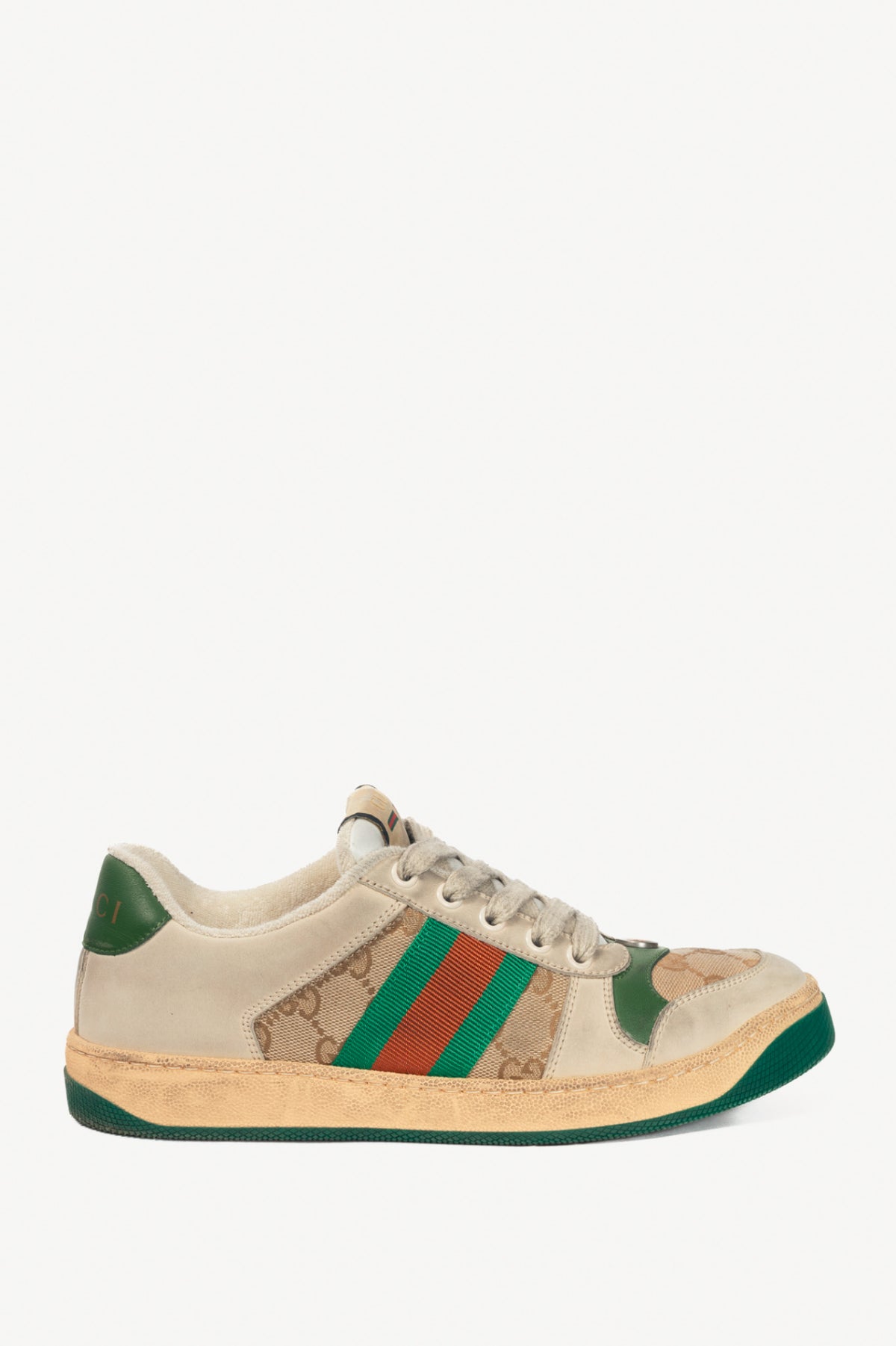 Gucci Screener "Distressed Green Orange" GG-Canvas Web Sneakers
