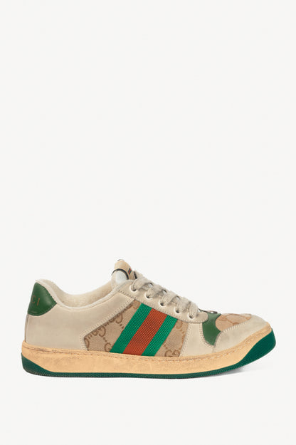 Gucci Screener "Distressed Green Orange" GG-Canvas Web Sneakers