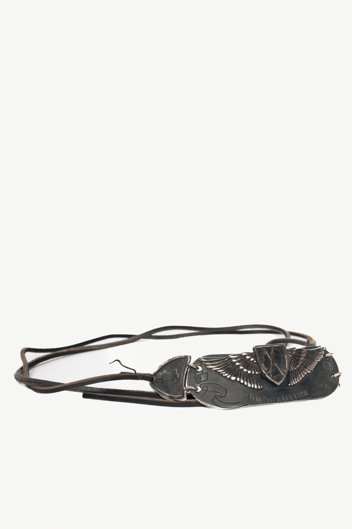 Jean Paul Gaultier Anniversaire Gunmetal Wing-Motif Tie Belt