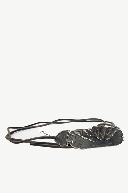 Jean Paul Gaultier Anniversaire Gunmetal Wing-Motif Tie Belt