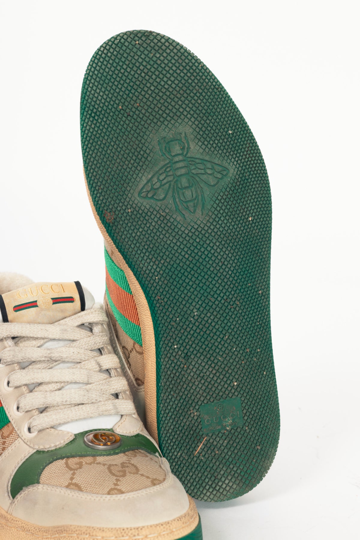 Gucci Screener "Distressed Green Orange" GG-Canvas Web Sneakers