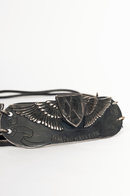 Jean Paul Gaultier Anniversaire Gunmetal Wing-Motif Tie Belt