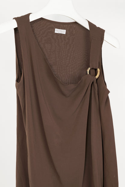 Brunello Cucinelli Brown Silk Crepe Horn-Ring Mini Dress