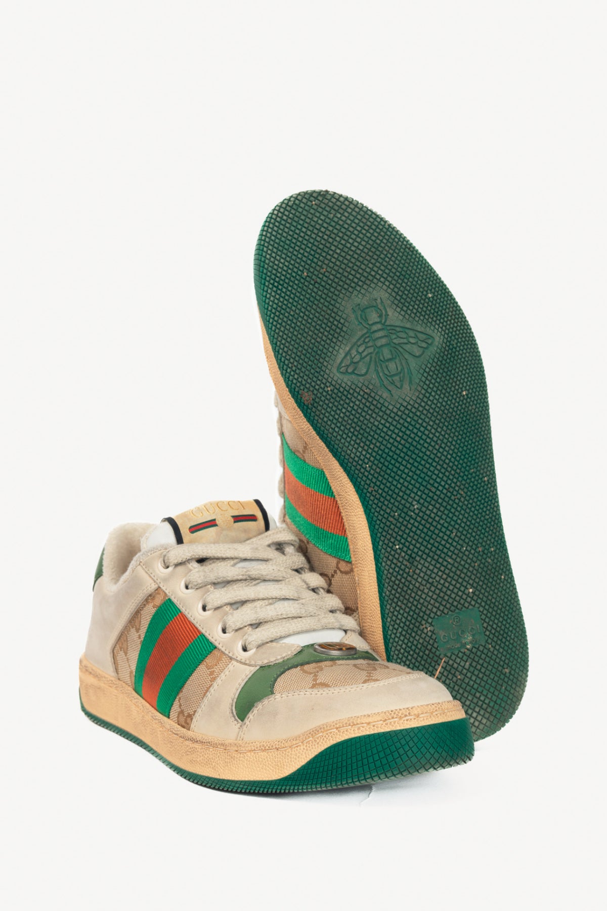 Gucci Screener "Distressed Green Orange" GG-Canvas Web Sneakers