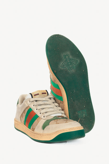 Gucci Screener "Distressed Green Orange" GG-Canvas Web Sneakers