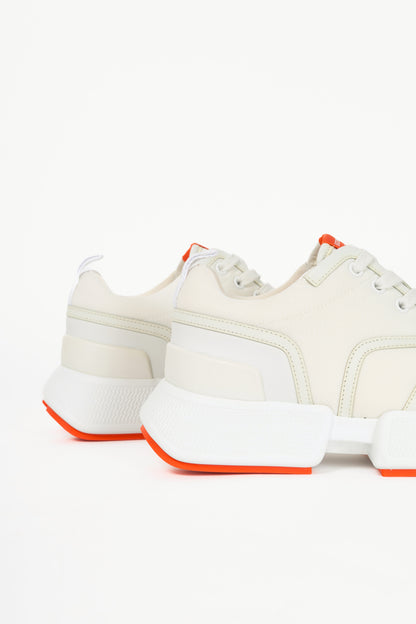 Hermes Giga Blanc Mesh Pique & Calfskin Lace-Up Sneakers