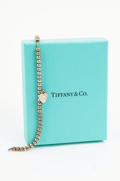 Tiffany & Co. Return to Tiffany Sterling Silver Beige-Heart Tag Beaded Bracelet