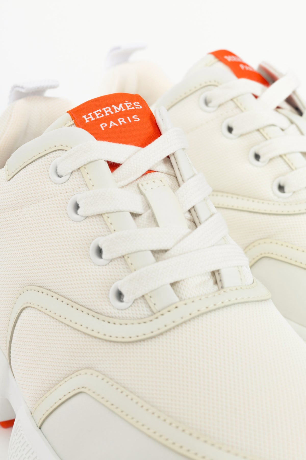 Hermes Giga Blanc Mesh Pique & Calfskin Lace-Up Sneakers
