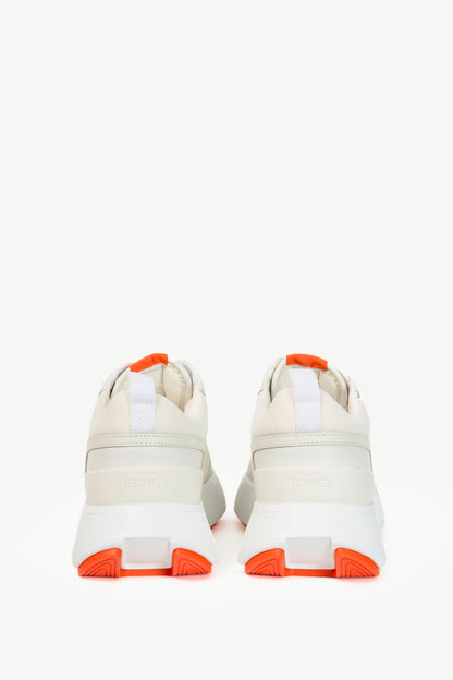 Hermes Giga Blanc Mesh Pique & Calfskin Lace-Up Sneakers