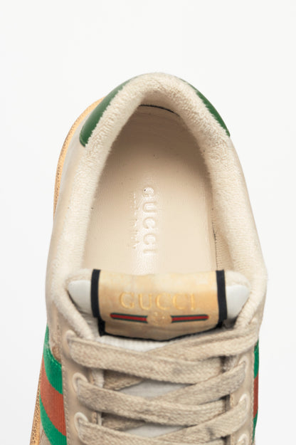 Gucci Screener "Distressed Green Orange" GG-Canvas Web Sneakers