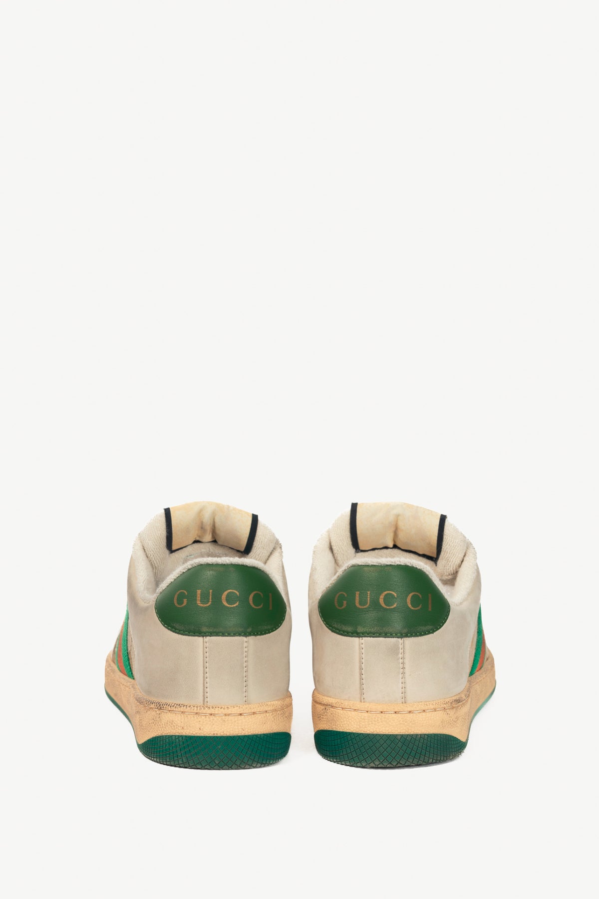 Gucci Screener "Distressed Green Orange" GG-Canvas Web Sneakers