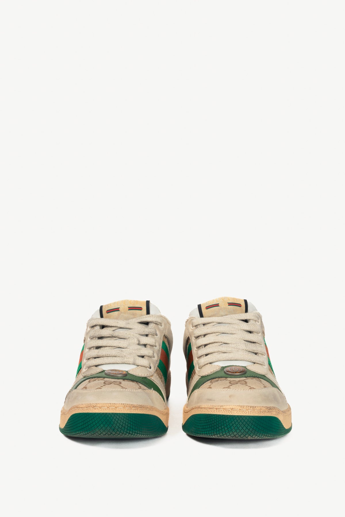 Gucci Screener "Distressed Green Orange" GG-Canvas Web Sneakers