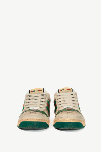 Gucci Screener "Distressed Green Orange" GG-Canvas Web Sneakers