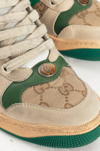 Gucci Screener "Distressed Green Orange" GG-Canvas Web Sneakers