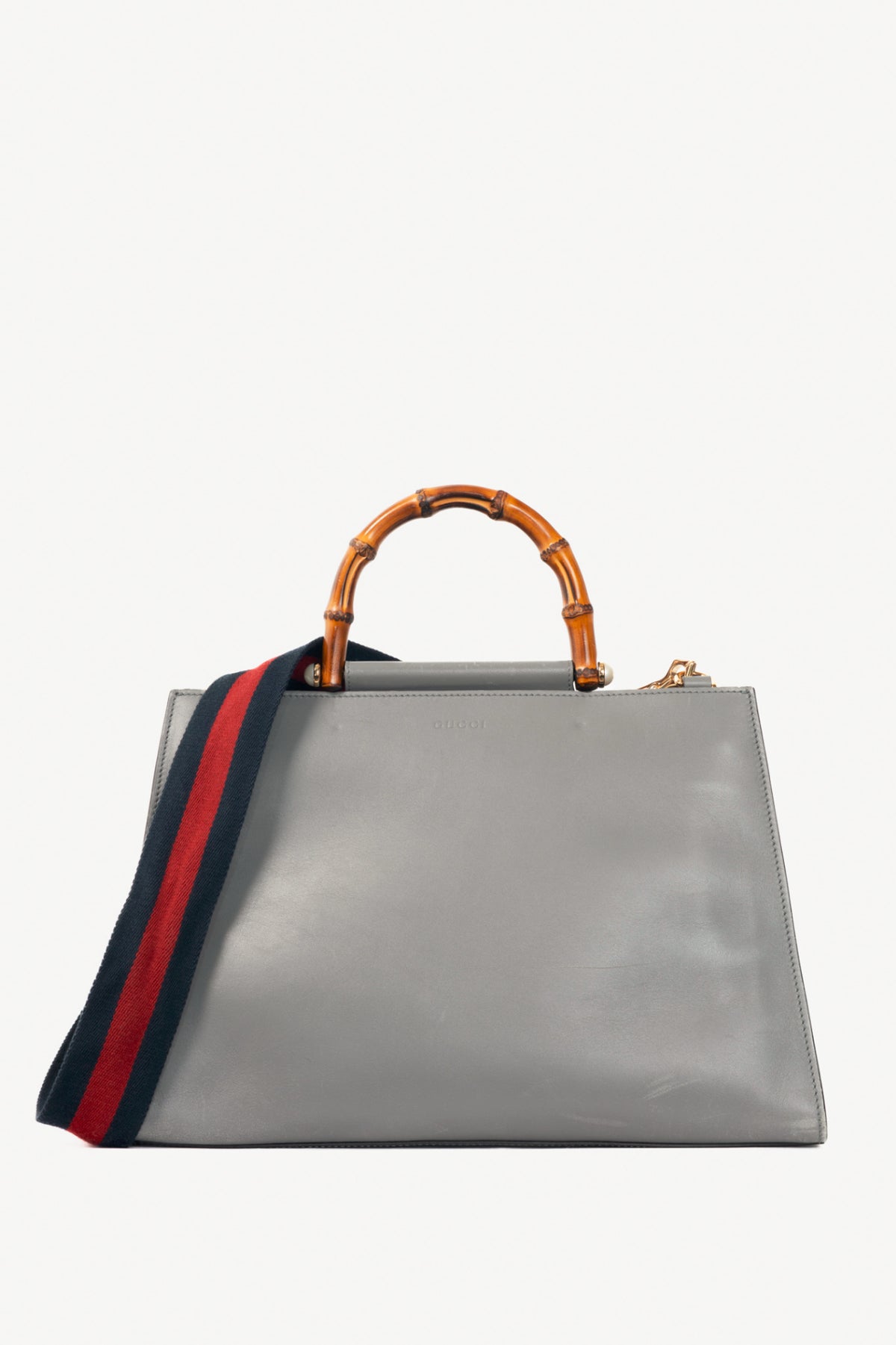 Gucci Medium Nymphaea Grey Two-Tone Leather Bamboo Top-Handle Bag