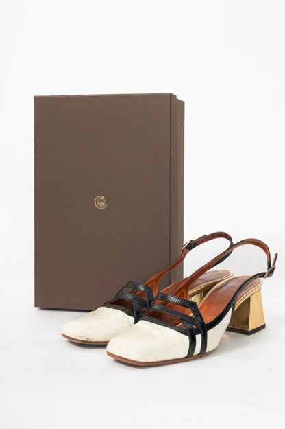 Chie Mihara Vunai Leche Basketweave-Texture Slingback Heels