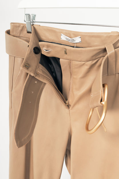 Dorothee Schumacher Sleek Statement III Brown Leather Belted Flared Trousers