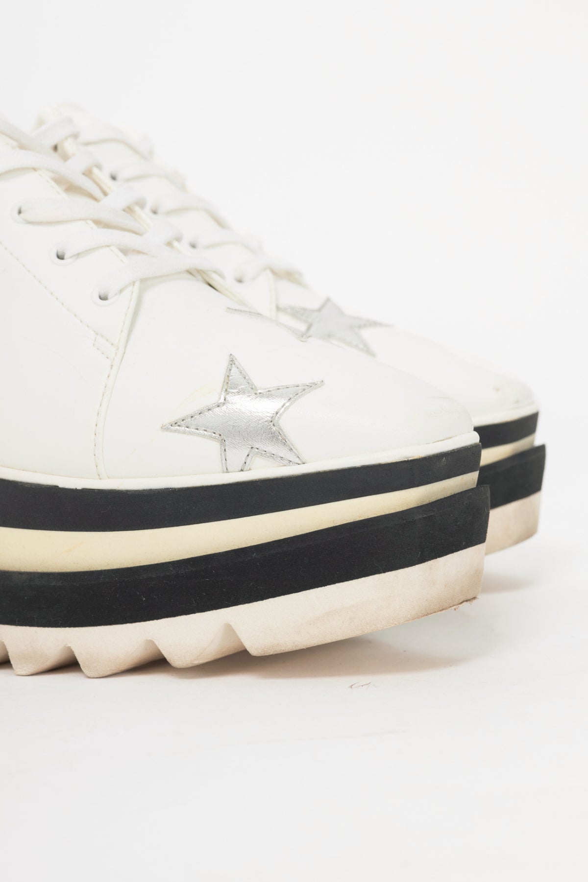 Stella McCartney Sneakelyse White Silver-Star Vegan-Leather Lace-Up Platform Sneakers