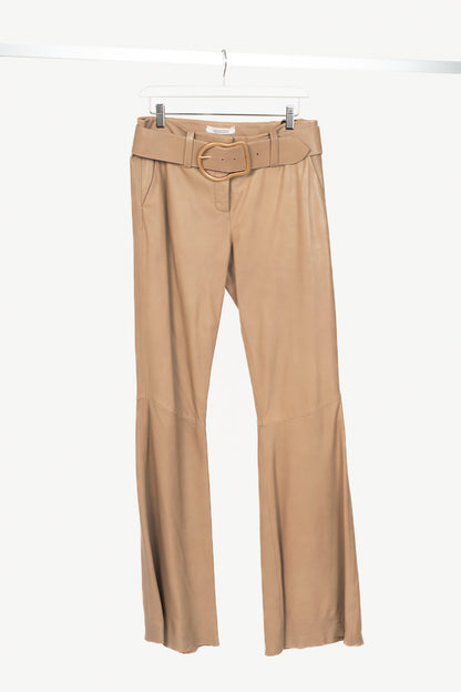 Dorothee Schumacher Sleek Statement III Brown Leather Belted Flared Trousers