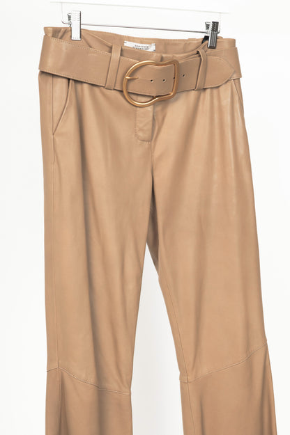Dorothee Schumacher Sleek Statement III Brown Leather Belted Flared Trousers