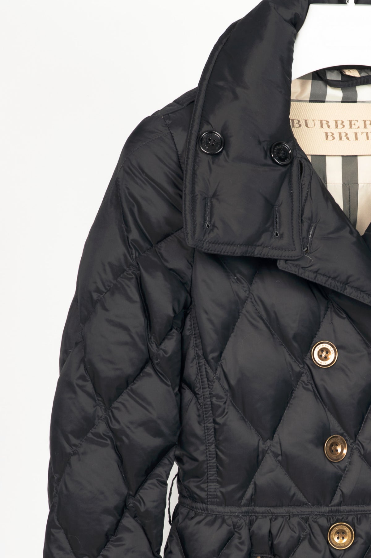 Burberry Brit Natesdale Black Double-Breasted Button Quilted Puffer
