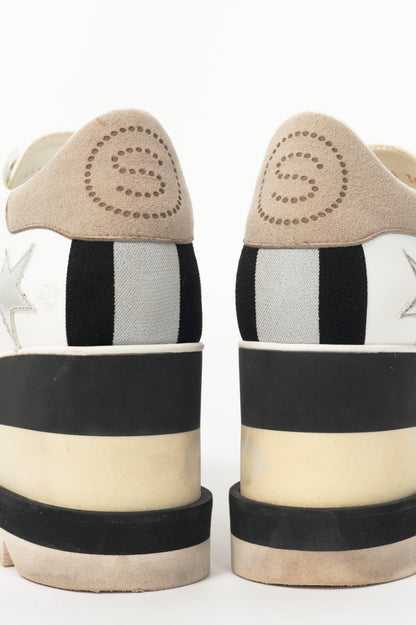 Stella McCartney Sneakelyse White Silver-Star Vegan-Leather Lace-Up Platform Sneakers