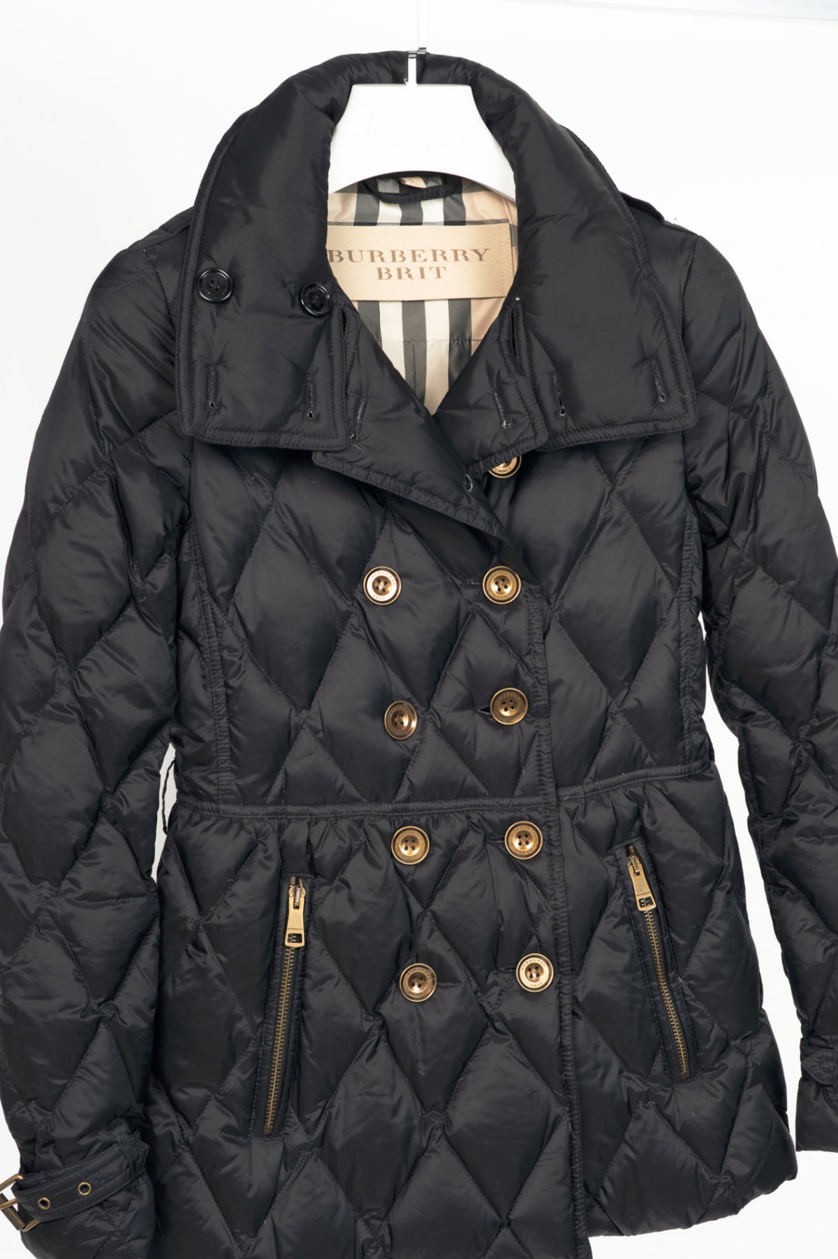 Burberry Brit Natesdale Black Double-Breasted Button Quilted Puffer