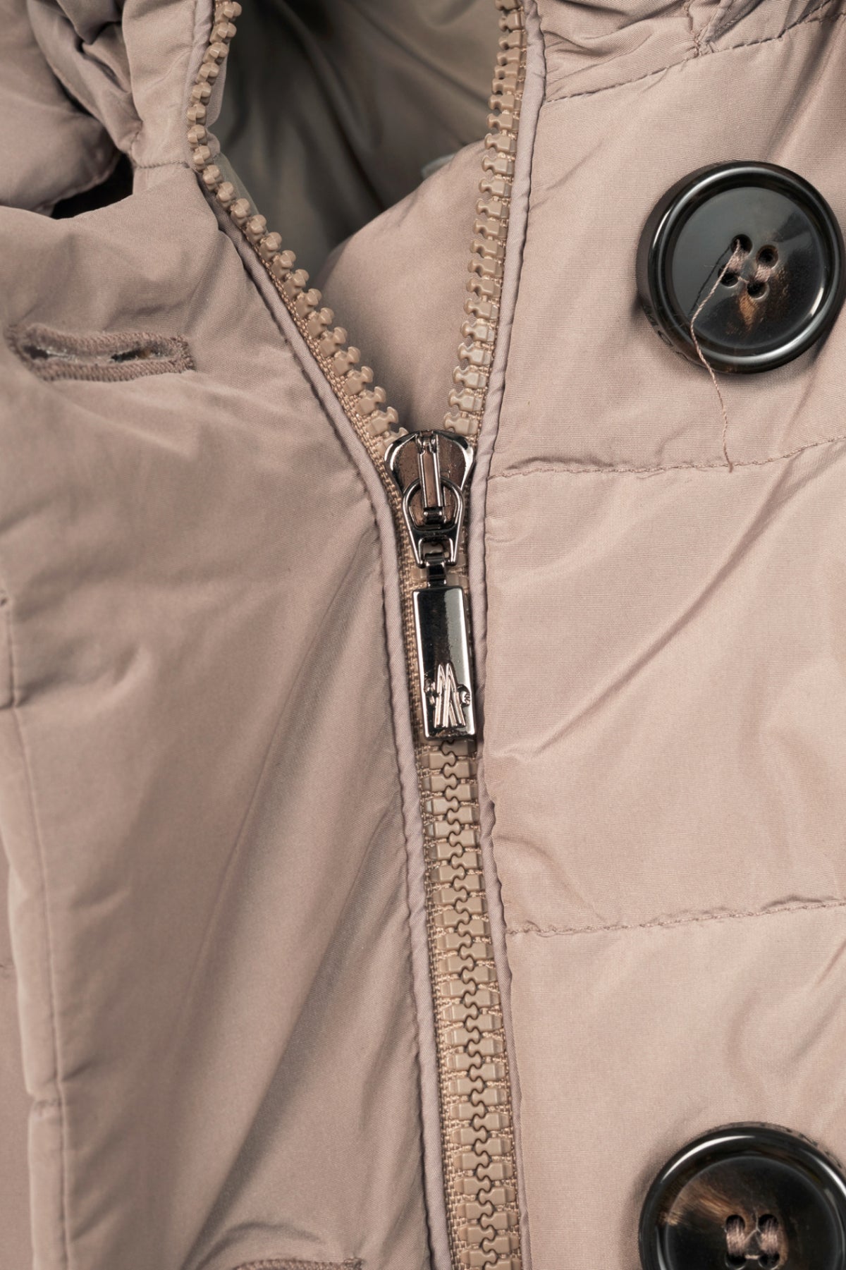 Moncler Garbet Grey Double-Breasted Button Hooded Down Puffer Coat