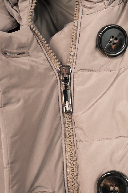 Moncler Garbet Grey Double-Breasted Button Hooded Down Puffer Coat