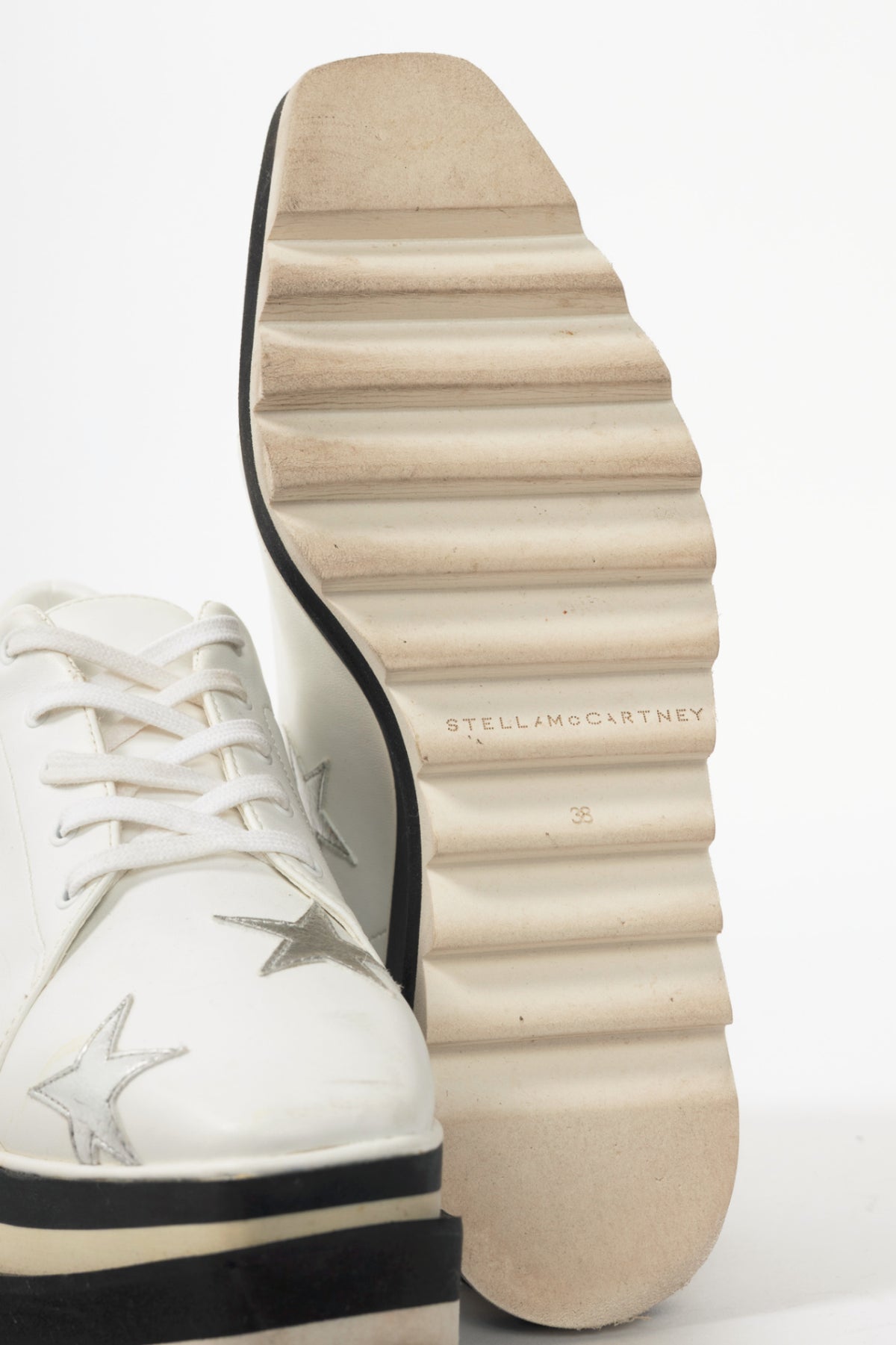 Stella McCartney Sneakelyse White Silver-Star Vegan-Leather Lace-Up Platform Sneakers