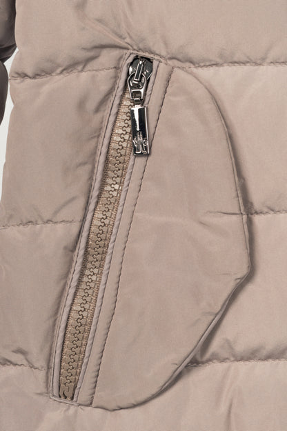 Moncler Garbet Grey Double-Breasted Button Hooded Down Puffer Coat