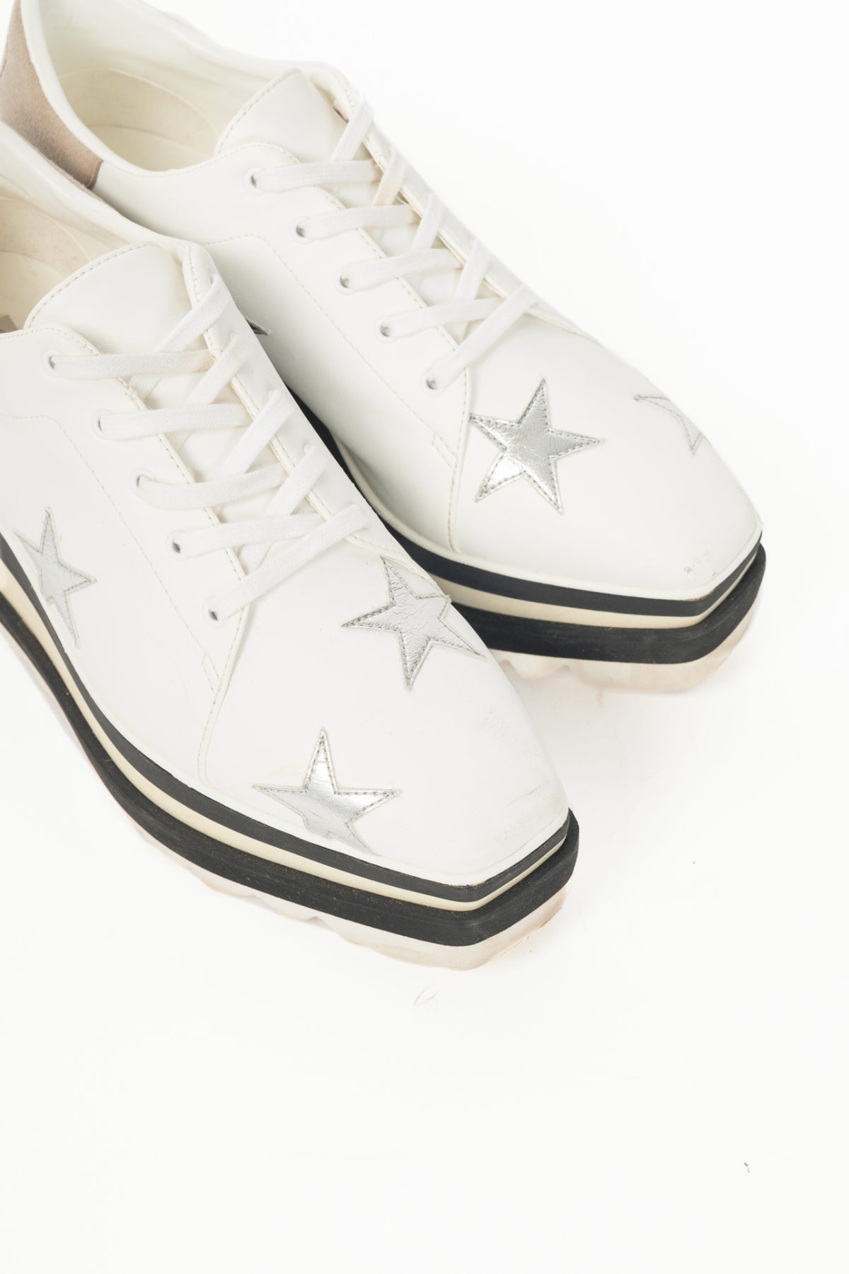 Stella McCartney Sneakelyse White Silver-Star Vegan-Leather Lace-Up Platform Sneakers